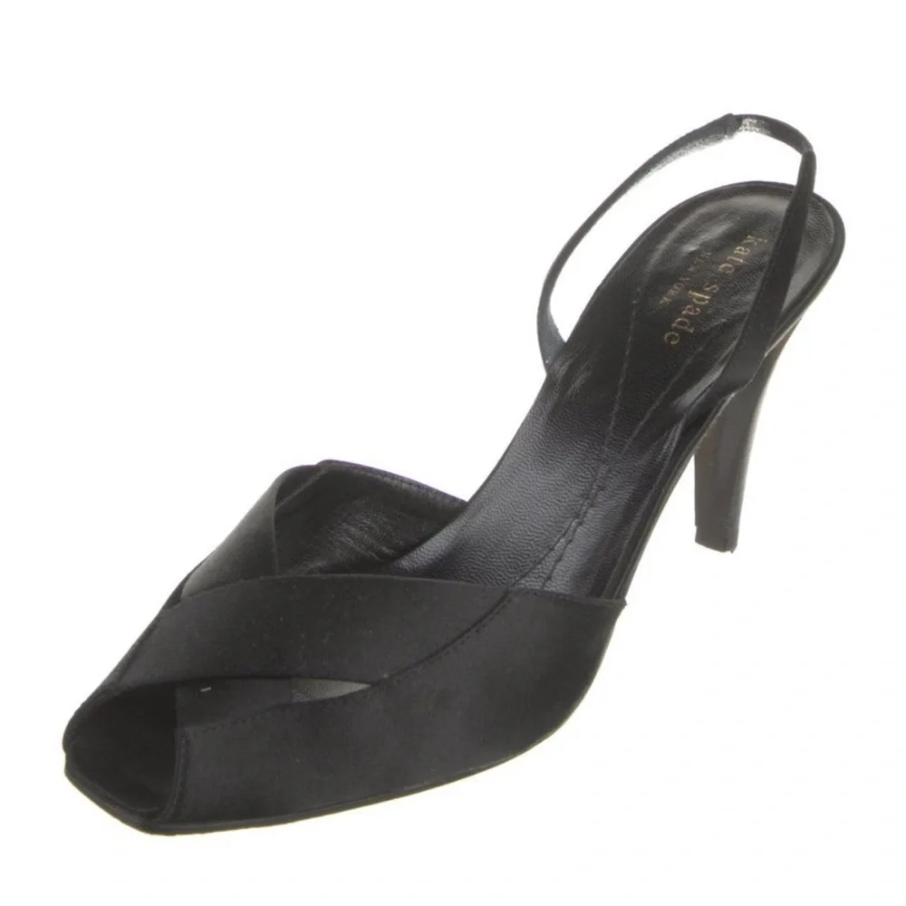 Kate Spade Black Satin Slingback Heels - Picture 2 of 6